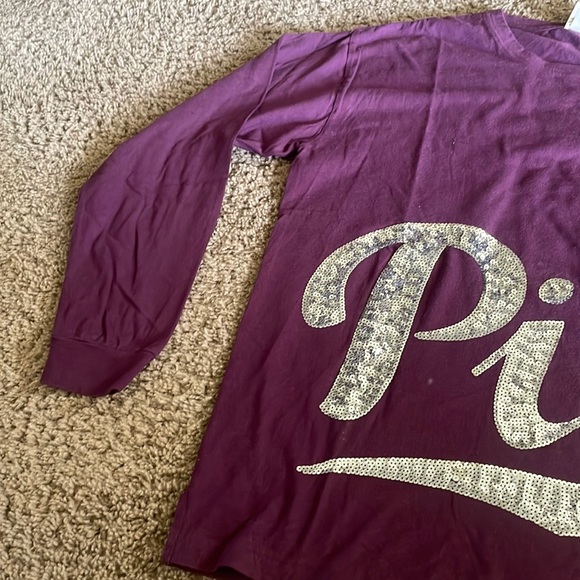 Ladies Pink Victoria Secret l/s top with silver sequins spelling PINK Sz L - Picture 4 of 12